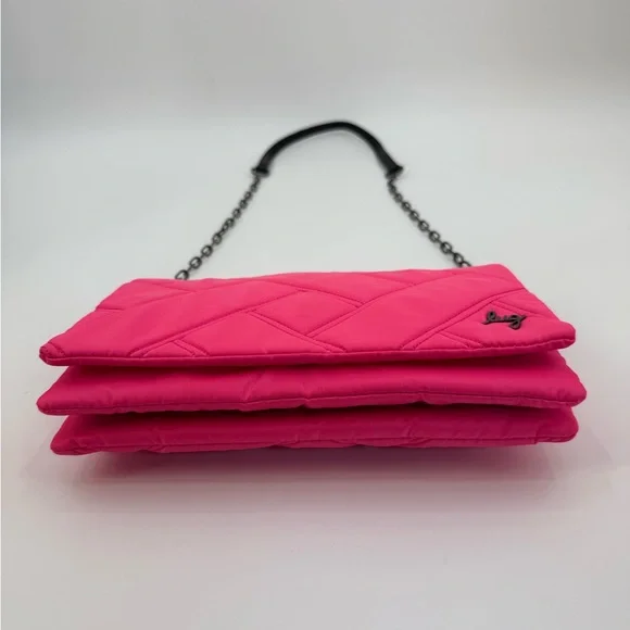 Lug Huddle Quilted Shoulder- Crossbody Bag, Gunmetal Chain Strap Magenta Pink - Picture 5 of 15